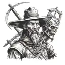 A detailed portrait of Don Quixote with a zombie twist, showcasing the contrast between fantasy and horror tattoo design idea