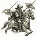 A detailed portrait of Don Quixote with a zombie twist, showcasing the contrast between fantasy and horror tattoo design idea