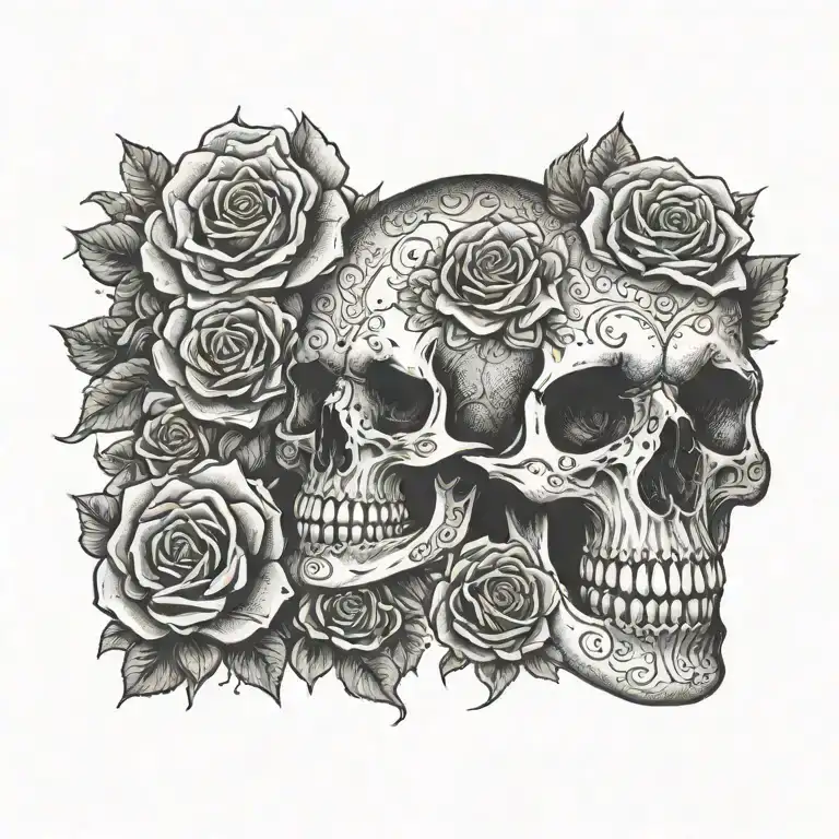 skull and roses tattoo design idea
