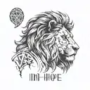 lion head with scars. Quote "In valor there is hope" tattoo design idea