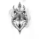 a wolf with poseidon's trident tattoo design idea