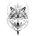a wolf with poseidon's trident tattoo design idea