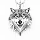 a wolf with poseidon's trident tattoo design idea