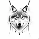 a wolf with poseidon's trident tattoo design idea