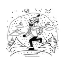 running guy waering green in a winter plant background with a nigh sky that falls and falls but does not give up  tattoo design idea