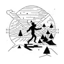 running guy waering green in a winter plant background with a nigh sky that falls and falls but does not give up  tattoo design idea
