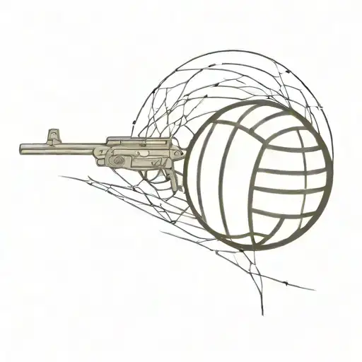 An abstract representation of a volleyball merging with a sniper rifle, reflecting your passion for sports and gaming tattoo design idea