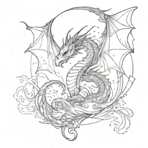 A cosmic dragon intertwined with celestial fairies tattoo design idea