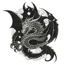 A cosmic dragon intertwined with celestial fairies tattoo design idea