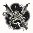 A cosmic dragon intertwined with celestial fairies tattoo design idea
