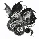 A cosmic dragon intertwined with celestial fairies tattoo design idea