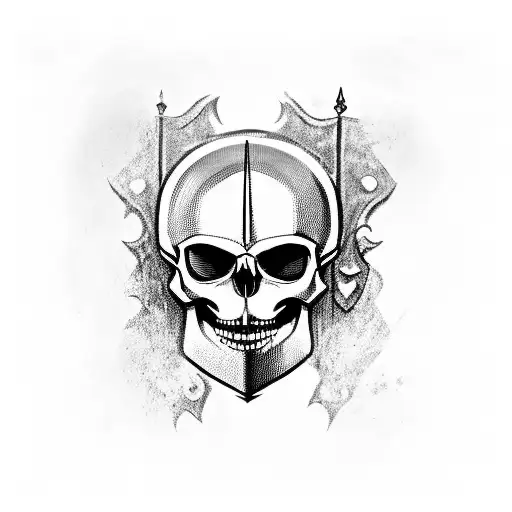 skull in medieval knight helmet tattoo design idea