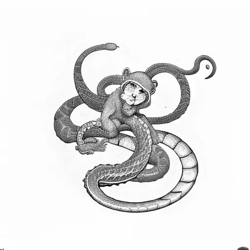 monkey and Japanese garden inside blue ouroboros snake tattoo design idea