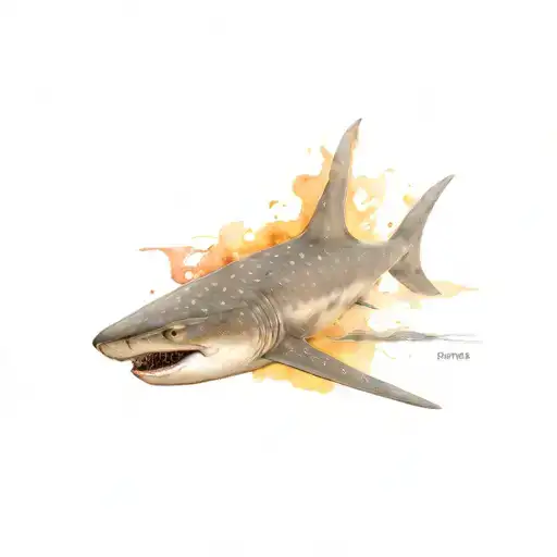 Whale shark with fish, realistic, shadows, birds-eye-view tattoo design idea