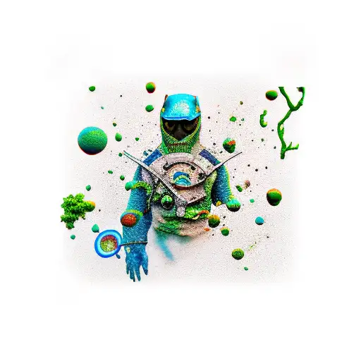 hero, pond, green, blue, old school tattoo design idea