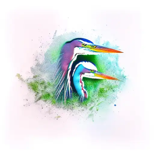 heron, green, blue tattoo design idea