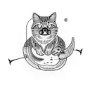 tractor, fishing cat and a flying fly tattoo design idea