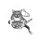 tractor, fishing cat and a flying fly tattoo design idea