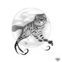 tractor, fishing cat and a flying fly tattoo design idea