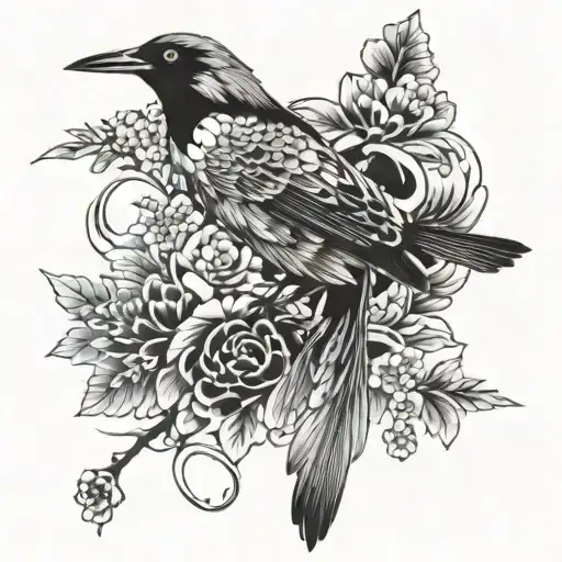 birds and Japanese culture tattoo design idea