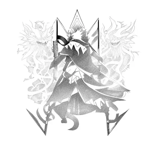 the silhouette of an anime teenager walking backwards with his shadow writing the word arise tattoo design idea