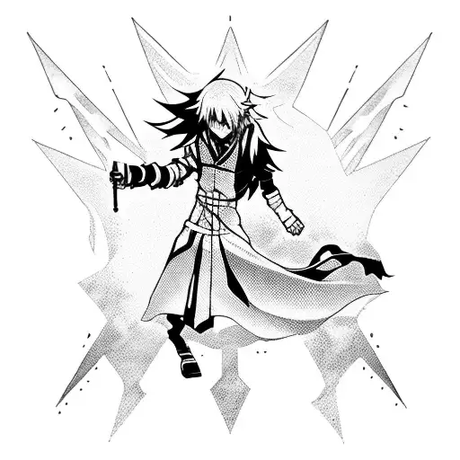 the silhouette of an anime teenager walking backwards with his shadow writing the word arise tattoo design idea