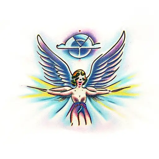Falling angel with wings spread out tattoo design idea