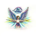 Falling angel with wings spread out tattoo design idea