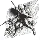Warrior angel leading an army of soldiers into battle tattoo design idea