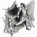 Warrior angel leading an army of soldiers into battle tattoo design idea