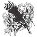 Warrior angel leading an army of soldiers into battle tattoo design idea
