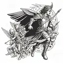 Warrior angel leading an army of soldiers into battle tattoo design idea