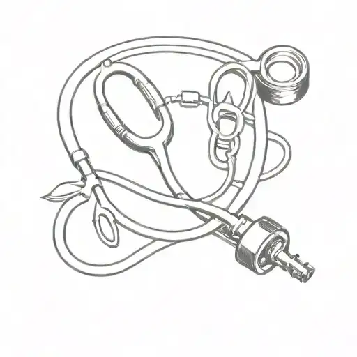A sketch style tattoo of a veterinary stethoscope intertwined with a vine of energy drink cans tattoo design idea