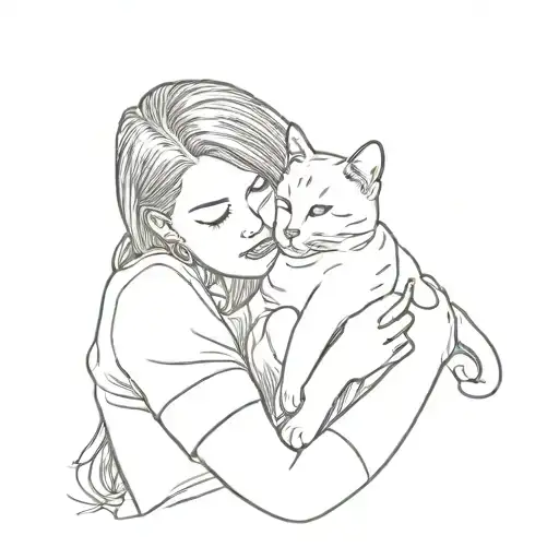 A vet tech cuddling with a cat at home tattoo design idea