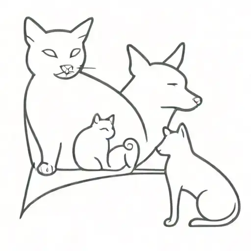 A minimalist silhouette of a cat and dog together, symbolizing the harmony between your pets and your love for animals tattoo design idea