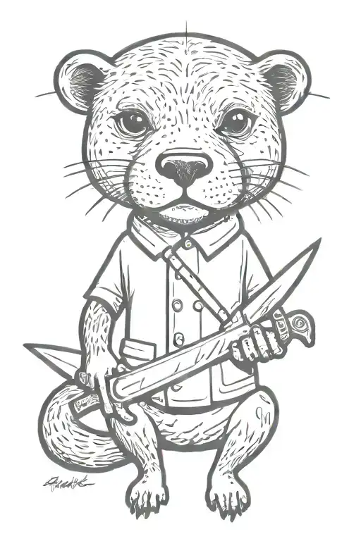 otter holding knife floating tattoo design idea