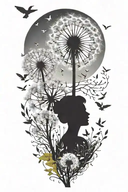 Dandelion turning into birds lovemom tattoo design idea