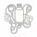 A sketch style tattoo of a veterinary stethoscope intertwined with a vine of energy drink cans tattoo design idea