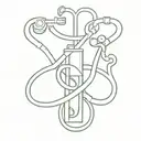 A sketch style tattoo of a veterinary stethoscope intertwined with a vine of energy drink cans tattoo design idea