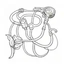 A sketch style tattoo of a veterinary stethoscope intertwined with a vine of energy drink cans tattoo design idea