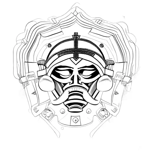 Military helmet adorned with religious symbols tattoo design idea