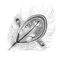 A dotwork tattoo of a beautiful peacock feather incorporating elements from favorite games tattoo design idea