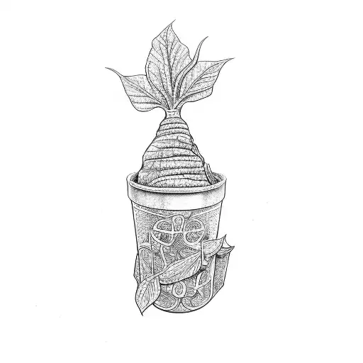 a mandrake in a pot tattoo design idea