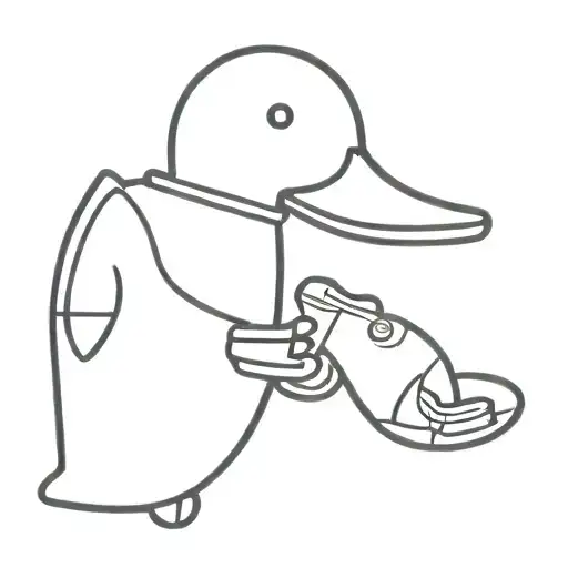 A duck holding a broken in half submarine in its mouth tattoo design idea