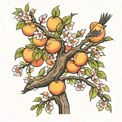 peach tree with birds perched tattoo design idea
