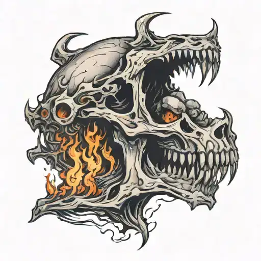 a hell hound half skull fire tattoo design idea