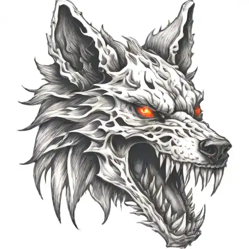 a hell hound wolf skull fire tattoo design idea
