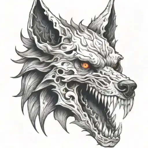 a hell hound wolf skull fire tattoo design idea