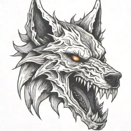 a hell hound wolf skull fire tattoo design idea