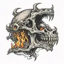 a hell hound half skull fire tattoo design idea
